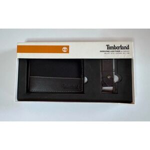 New Timberland Mens Billfold Leather Wallet with Key FOB Gift Set Brown NWT